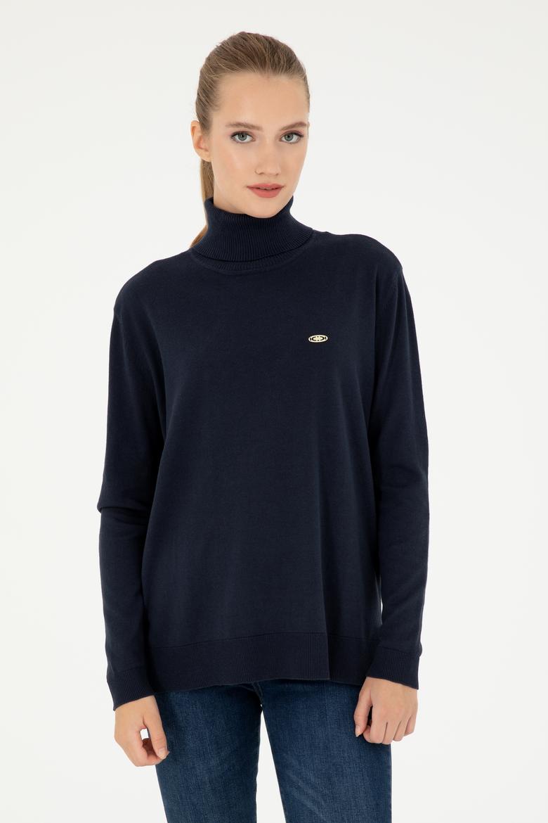 Kadın Lacivert Basic Boğazlı Kazak