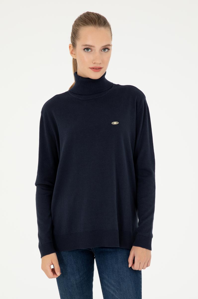 Kadın Lacivert Basic Boğazlı Kazak