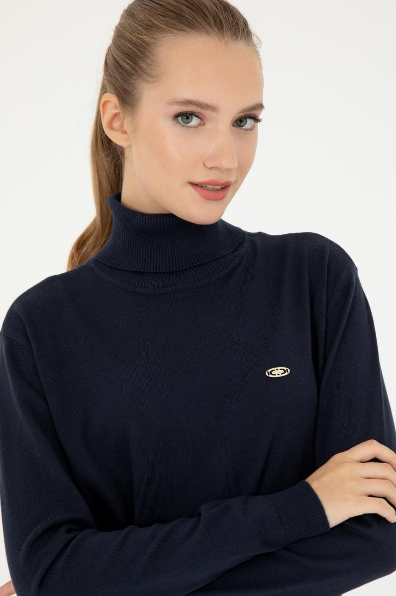 Kadın Lacivert Basic Boğazlı Kazak