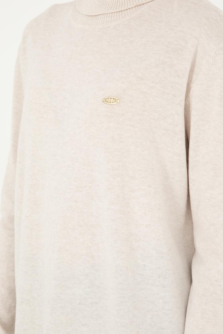 Kadın Krem Melanj Basic Boğazlı Kazak - 50294570019