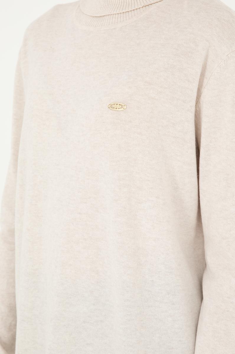 Kadın Krem Melanj Basic Boğazlı Kazak