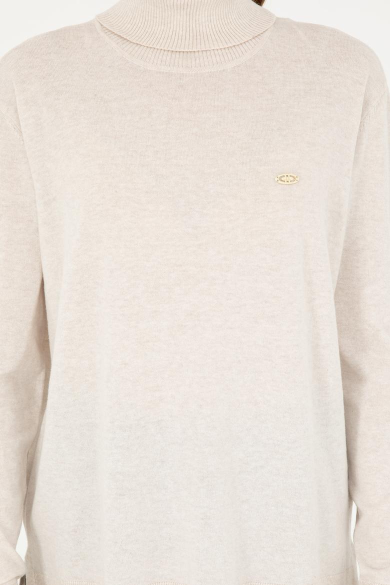 Kadın Krem Melanj Basic Boğazlı Kazak - 50294570019