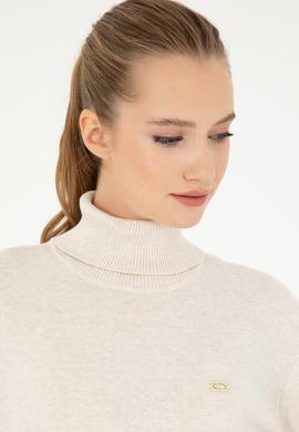 Kadın Krem Melanj Basic Boğazlı Kazak - 50294570019