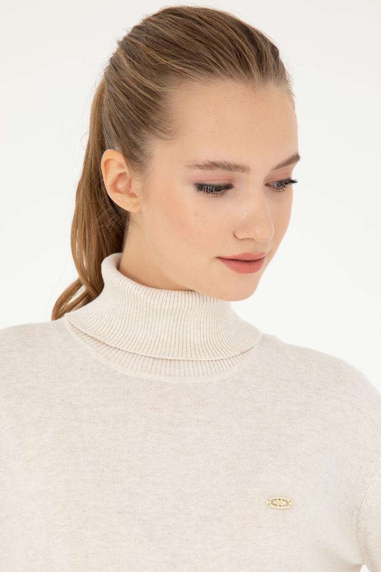 Kadın Krem Melanj Basic Boğazlı Kazak - 50294570019