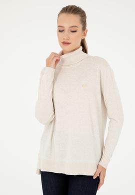 Kadın Krem Melanj Basic Boğazlı Kazak - 50294570019