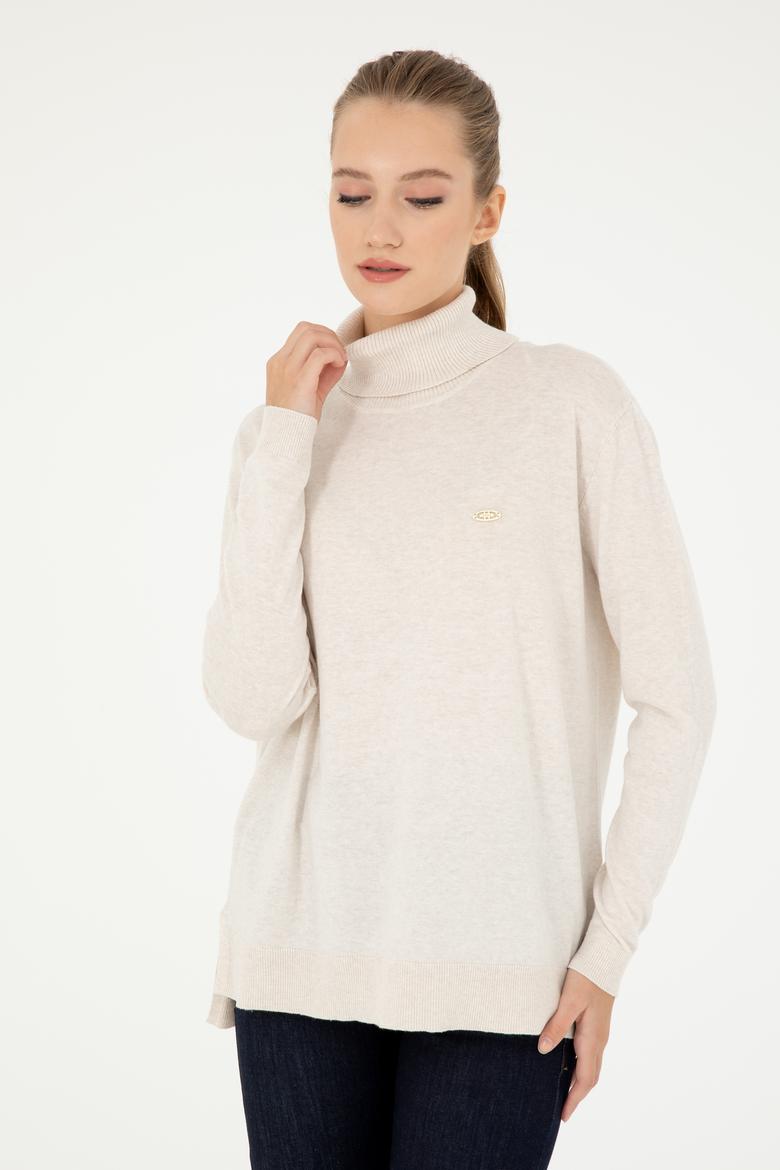 Kadın Krem Melanj Basic Boğazlı Kazak - 50294570019