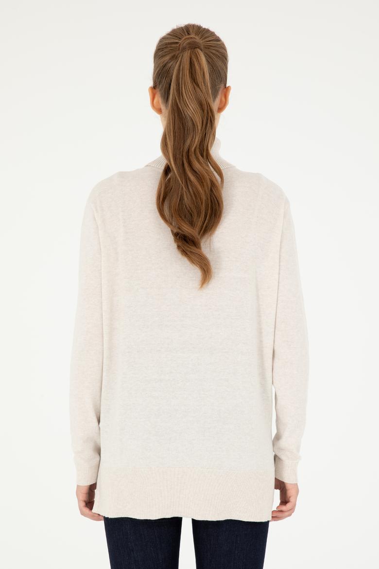 Kadın Krem Melanj Basic Boğazlı Kazak - 50294570019