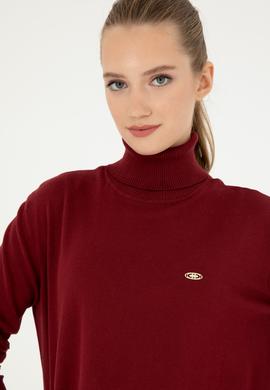 Kadın Bordo Basic Boğazlı Kazak - 50294570022