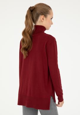 Kadın Bordo Basic Boğazlı Kazak - 50294570022