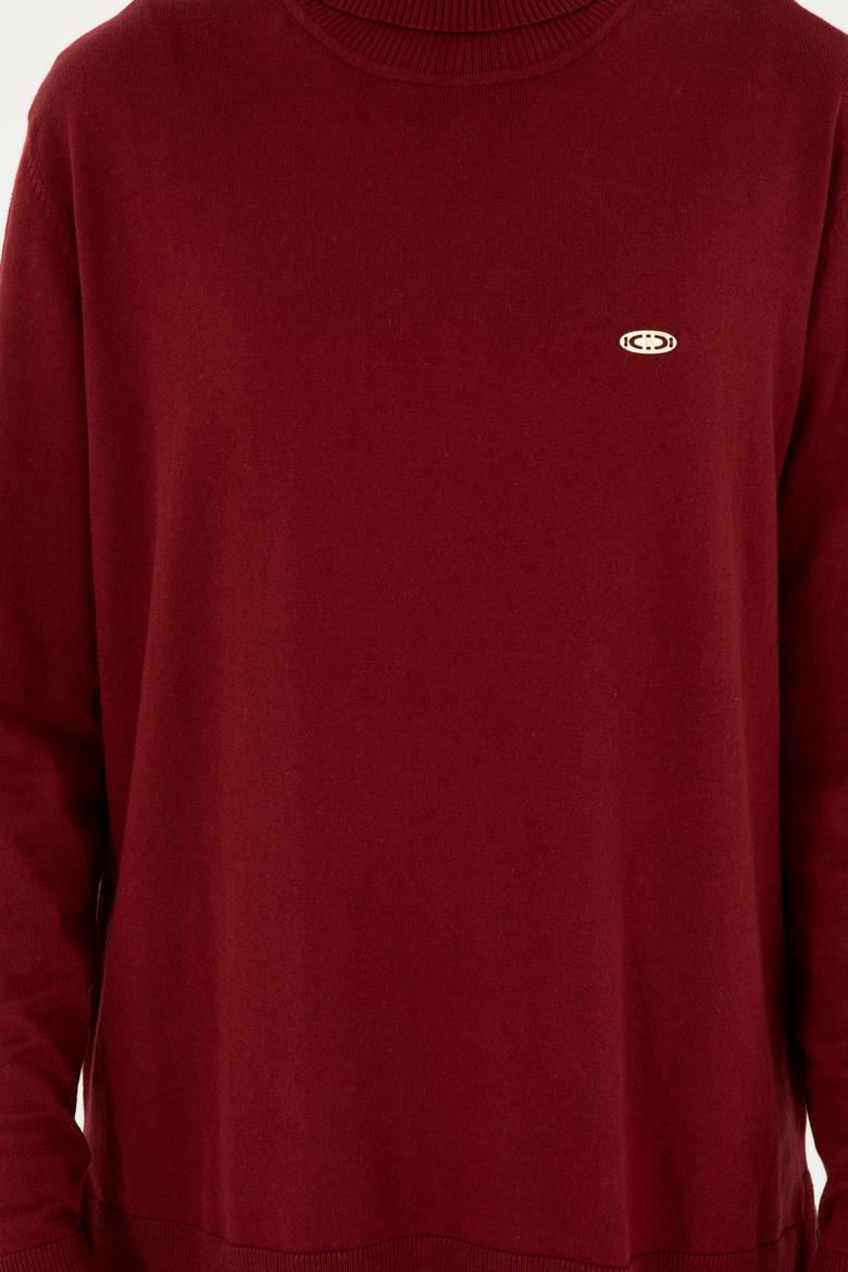 Kadın Bordo Basic Boğazlı Kazak - 50294570022