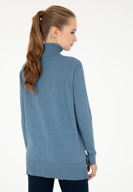 Kadın Mavi Basic Boğazlı Kazak - 50294570031