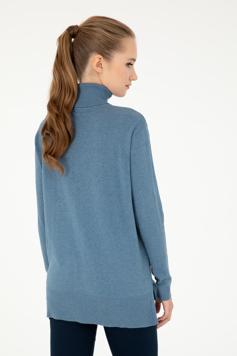 Kadın Mavi Basic Boğazlı Kazak - 50294570031