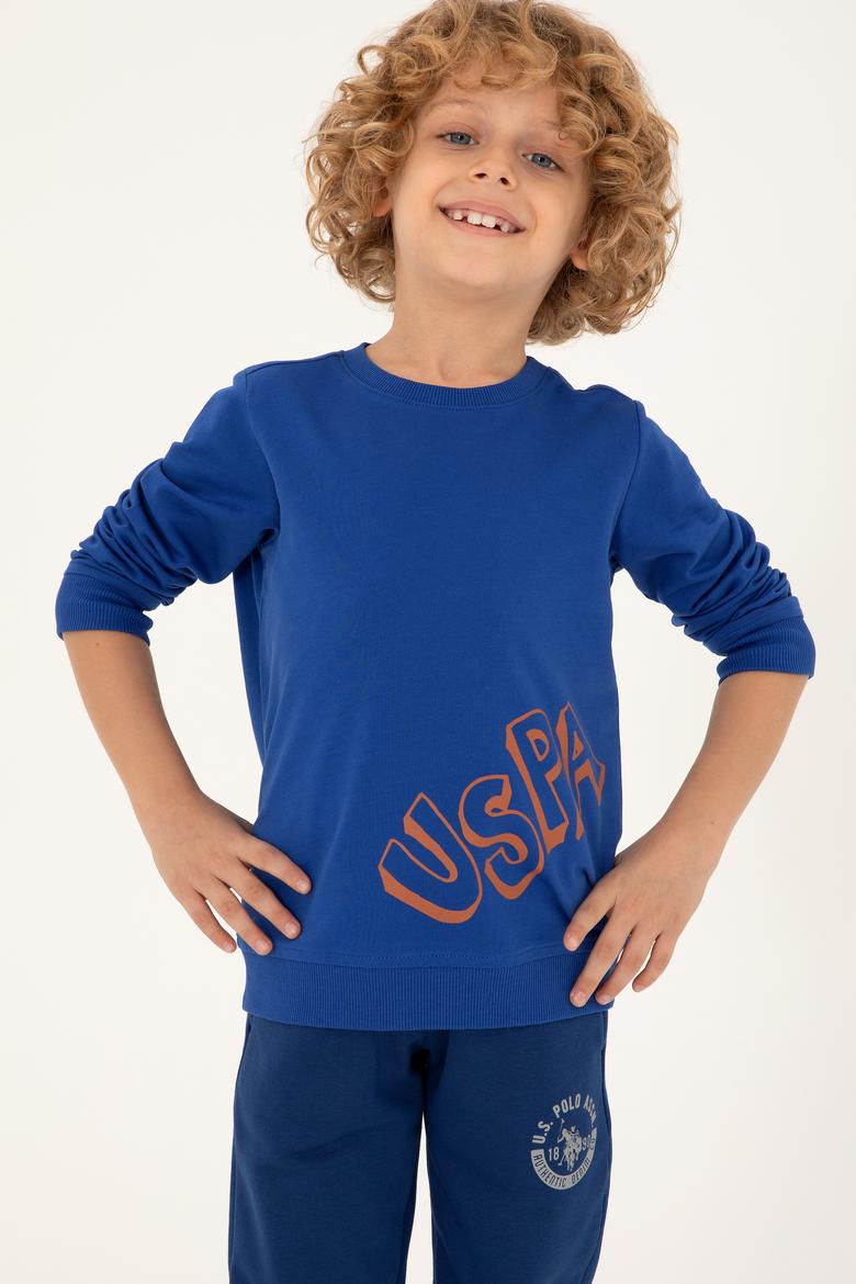 Erkek Çocuk Saks Bisiklet Yaka Sweatshirt