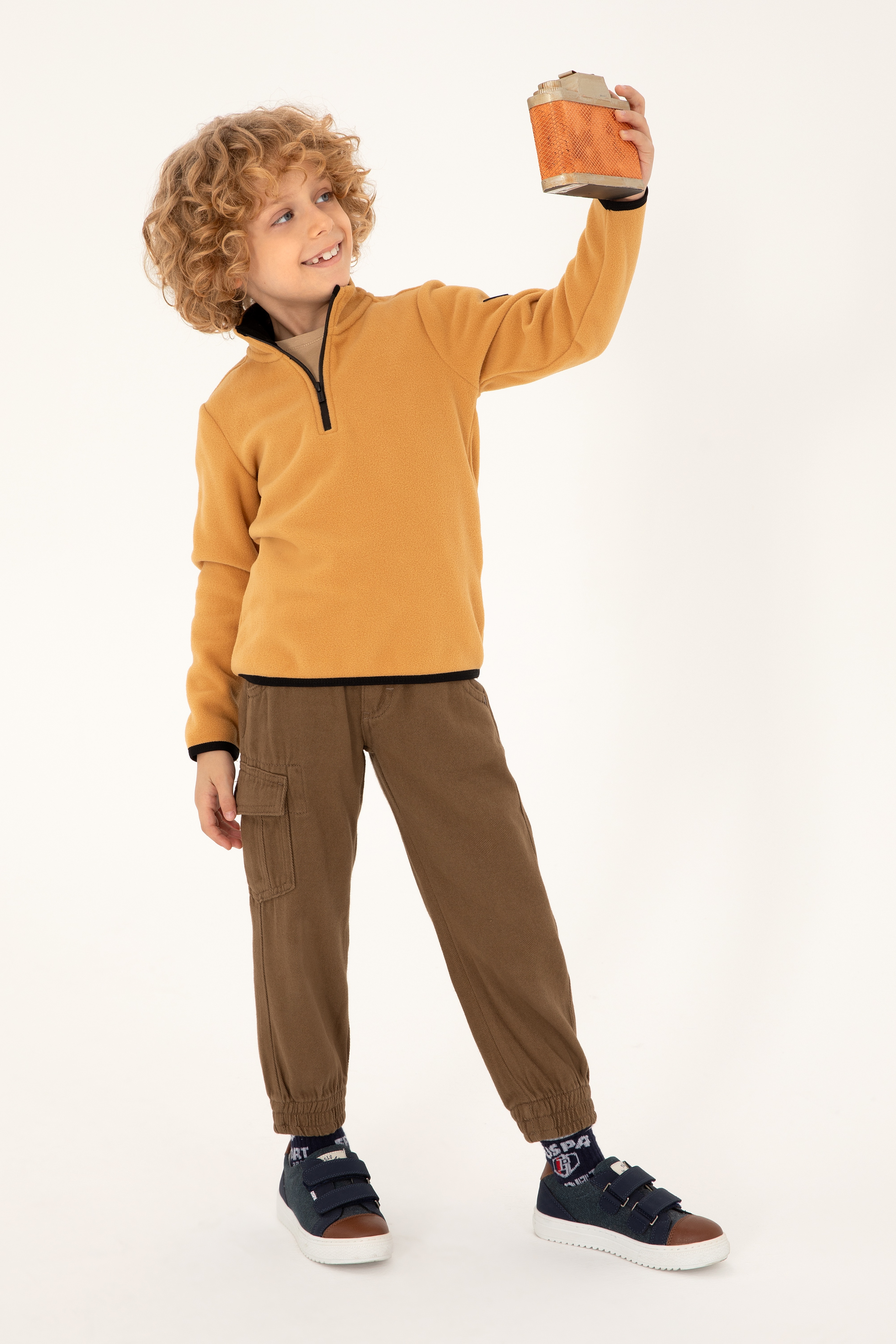 Erkek Çocuk Yarım Fermuarlı Camel Polar Sweatshirt - Image 2