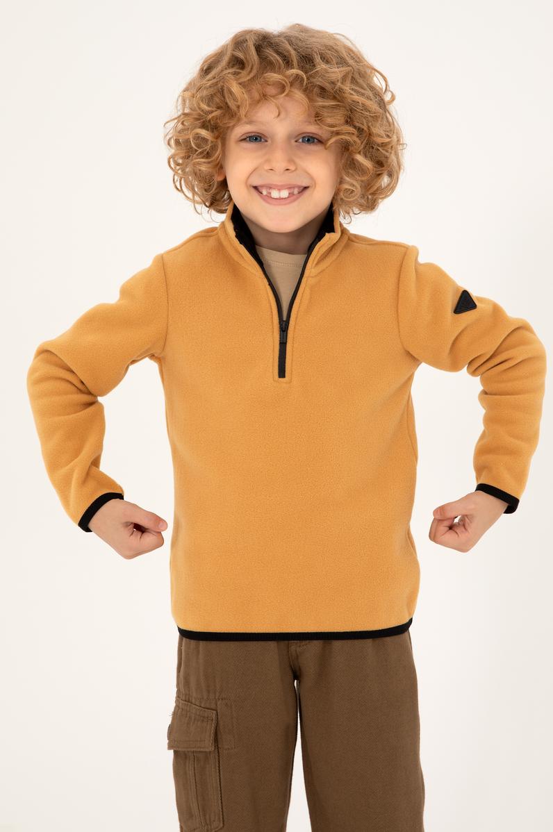 Erkek Çocuk Yarım Fermuarlı Camel Polar Sweatshirt
