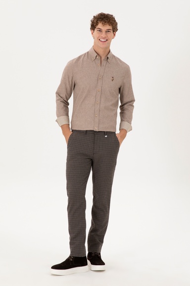 Erkek Slim Fit Mor Kanvas Pantolon