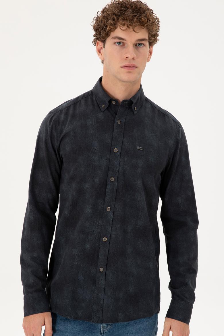 Erkek Koyu Yeşil Uzun Kollu Gömlek - 50293761023