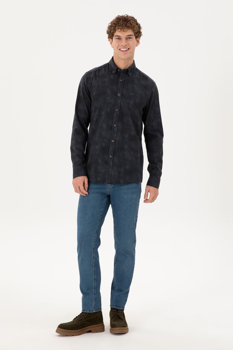 Erkek Koyu Yeşil Uzun Kollu Gömlek - 50293761023