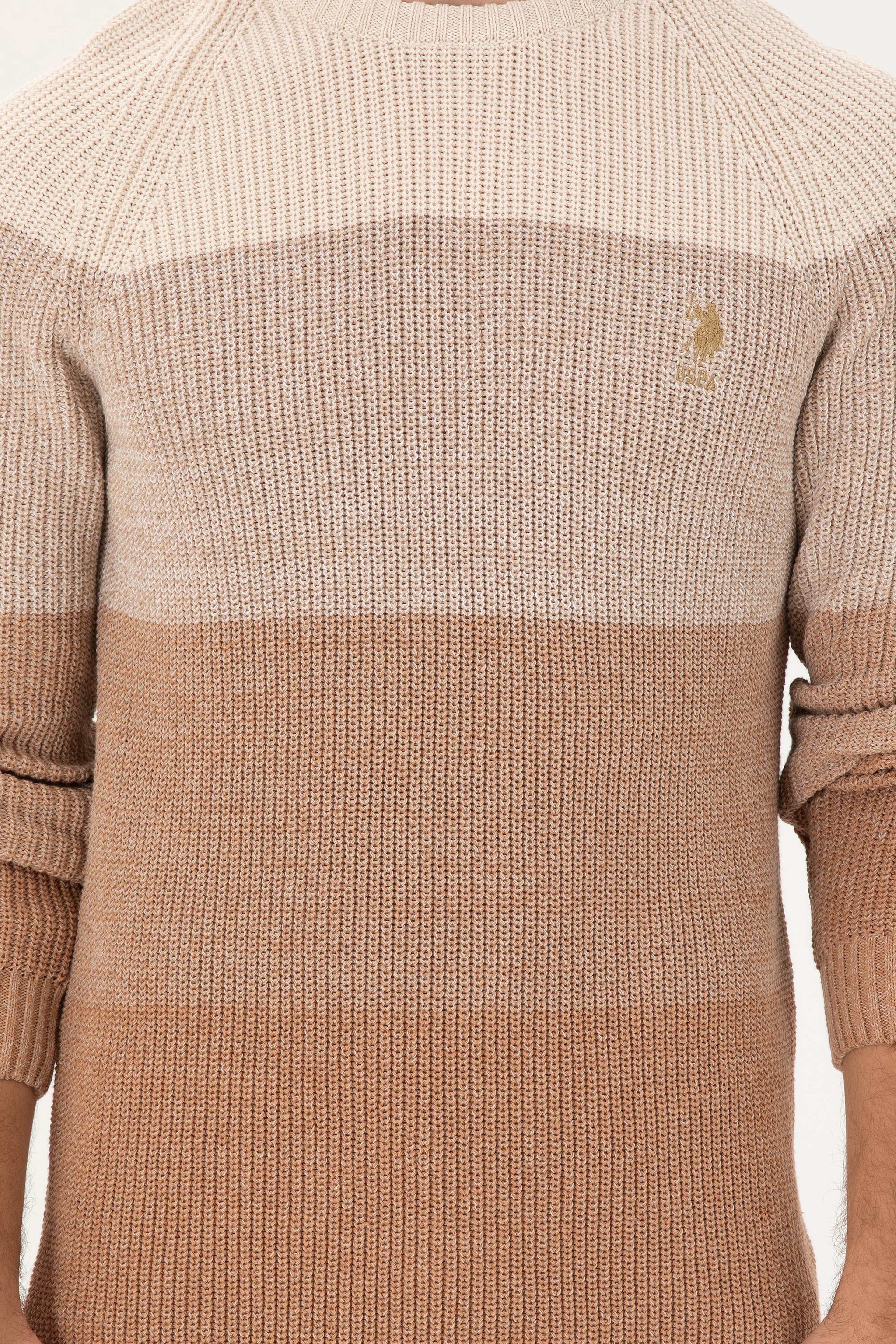 Erkek Slim Fit Bisiklet Yaka Camel Kazak