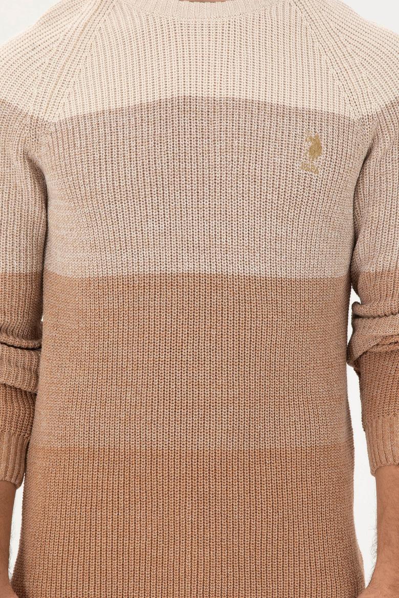 Erkek Slim Fit Bisiklet Yaka Camel Kazak - 50293017003