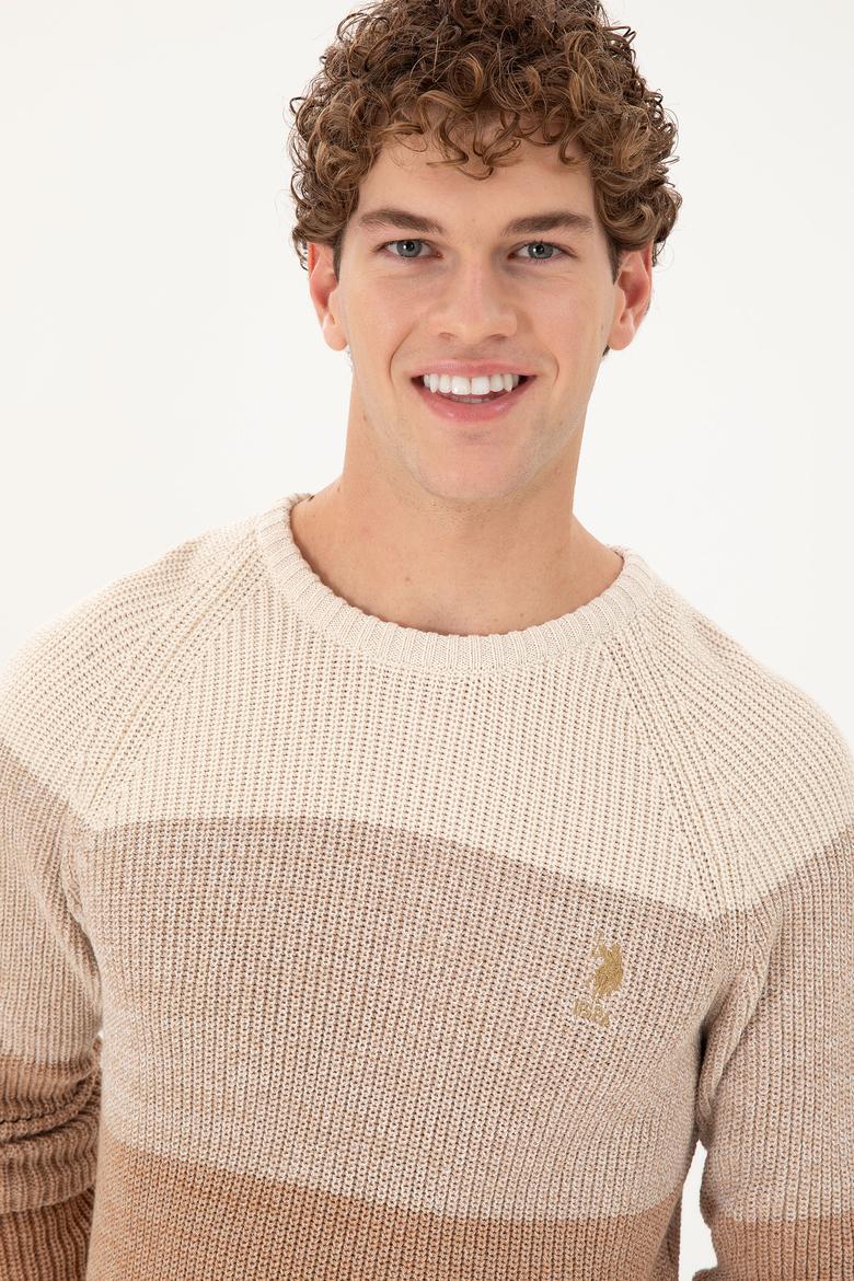 Erkek Slim Fit Bisiklet Yaka Camel Kazak - 50293017003