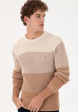 Erkek Slim Fit Bisiklet Yaka Camel Kazak - 50293017003