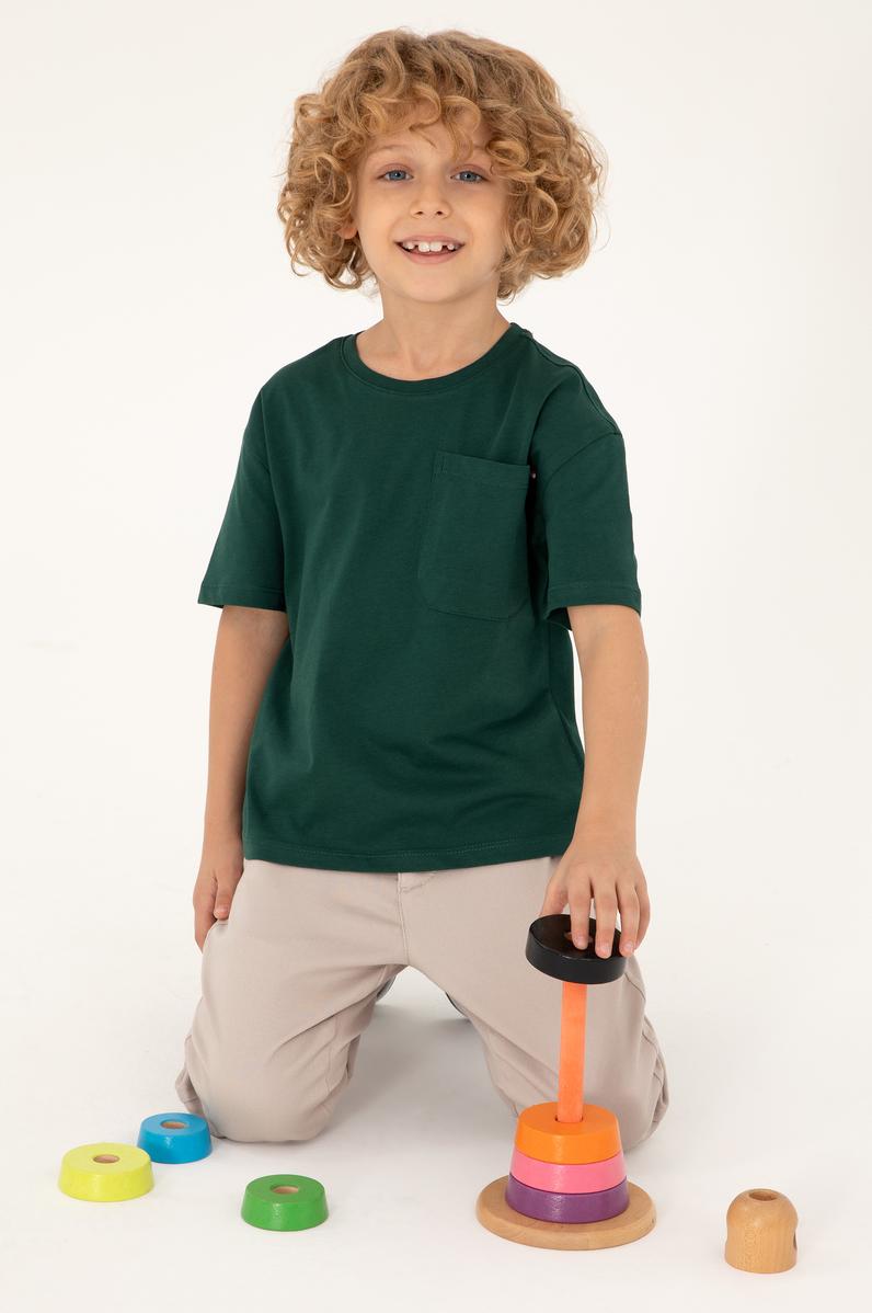 Erkek Çocuk Koyu Yeşil Bisiklet Yaka Tişört