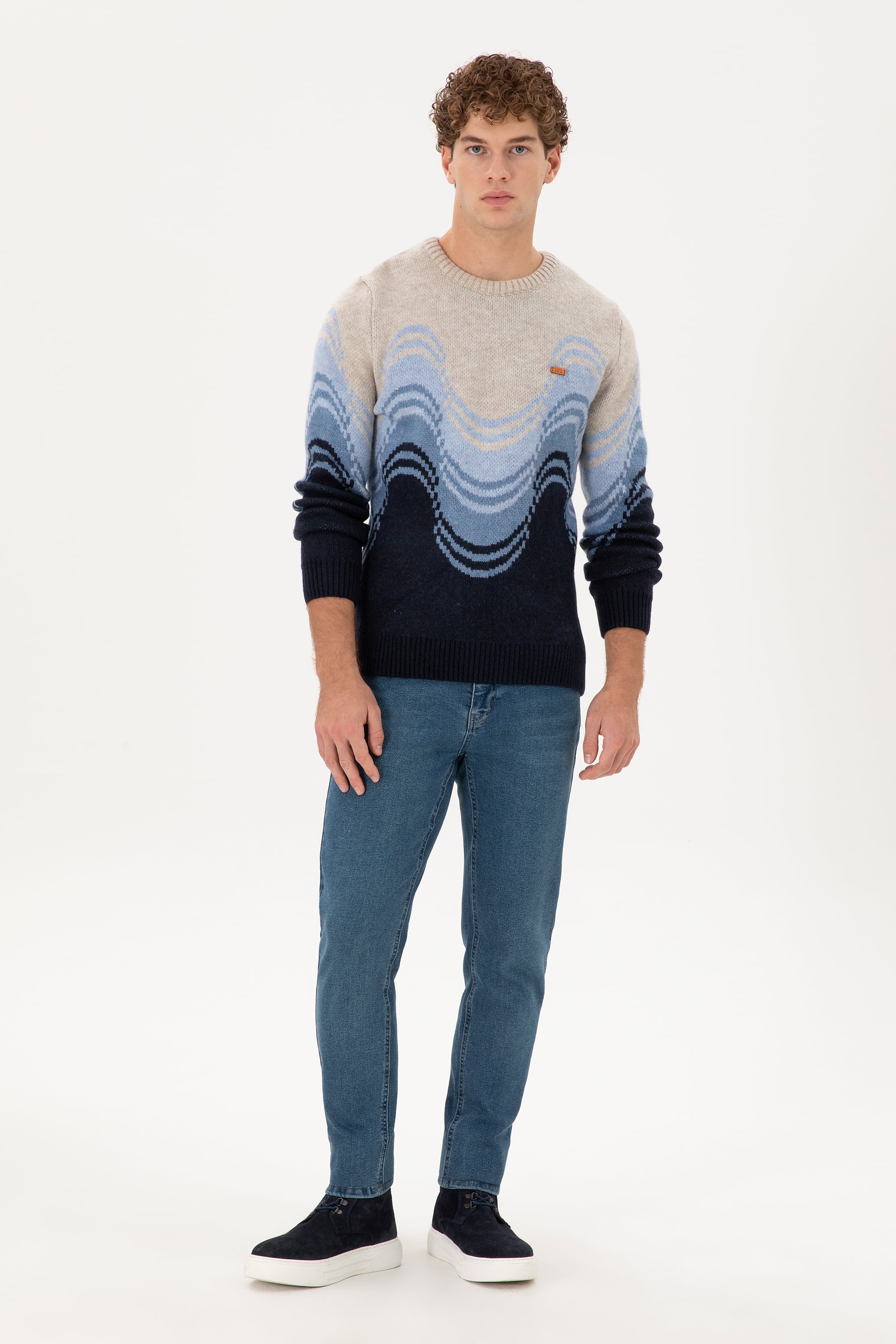 Erkek Regular Fit Bisiklet Yaka Lacivert Kazak - Image 4
