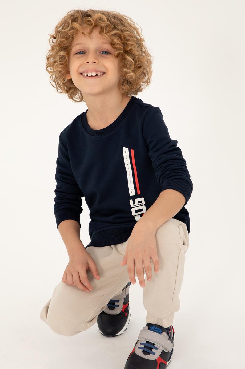 Erkek Çocuk Lacivert Bisiklet Yaka Sweatshirt