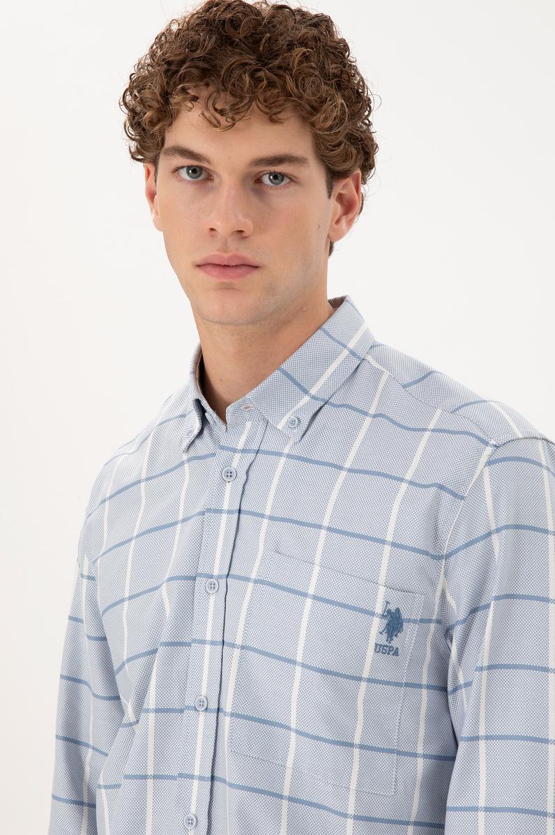 Erkek Saks Uzun Kollu Gömlek