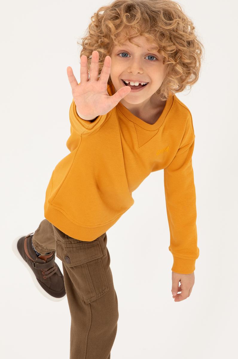 Erkek Çocuk Hardal Basic Bisiklet Yaka Sweatshirt