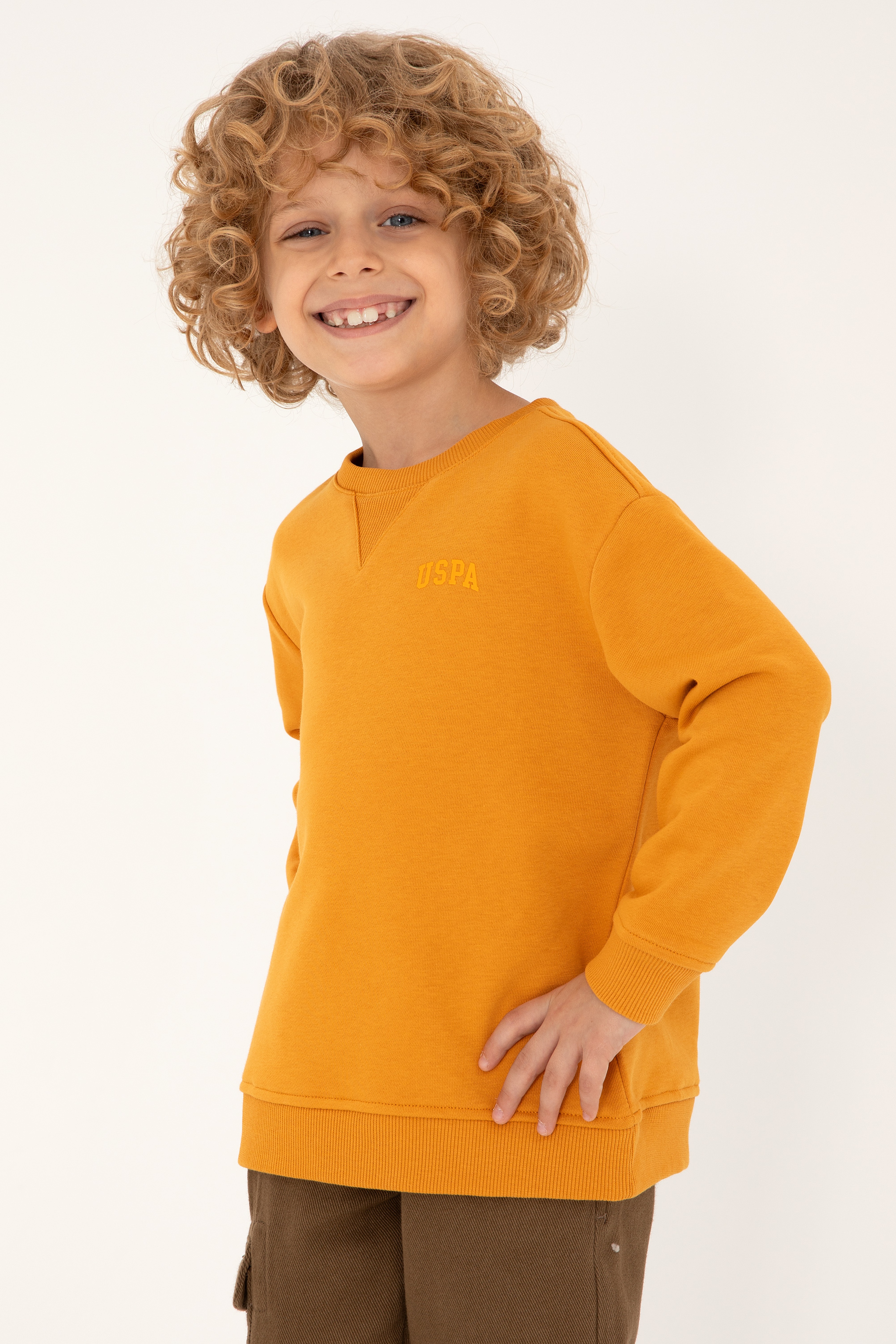Erkek Çocuk Hardal Basic Bisiklet Yaka Sweatshirt - Image 1