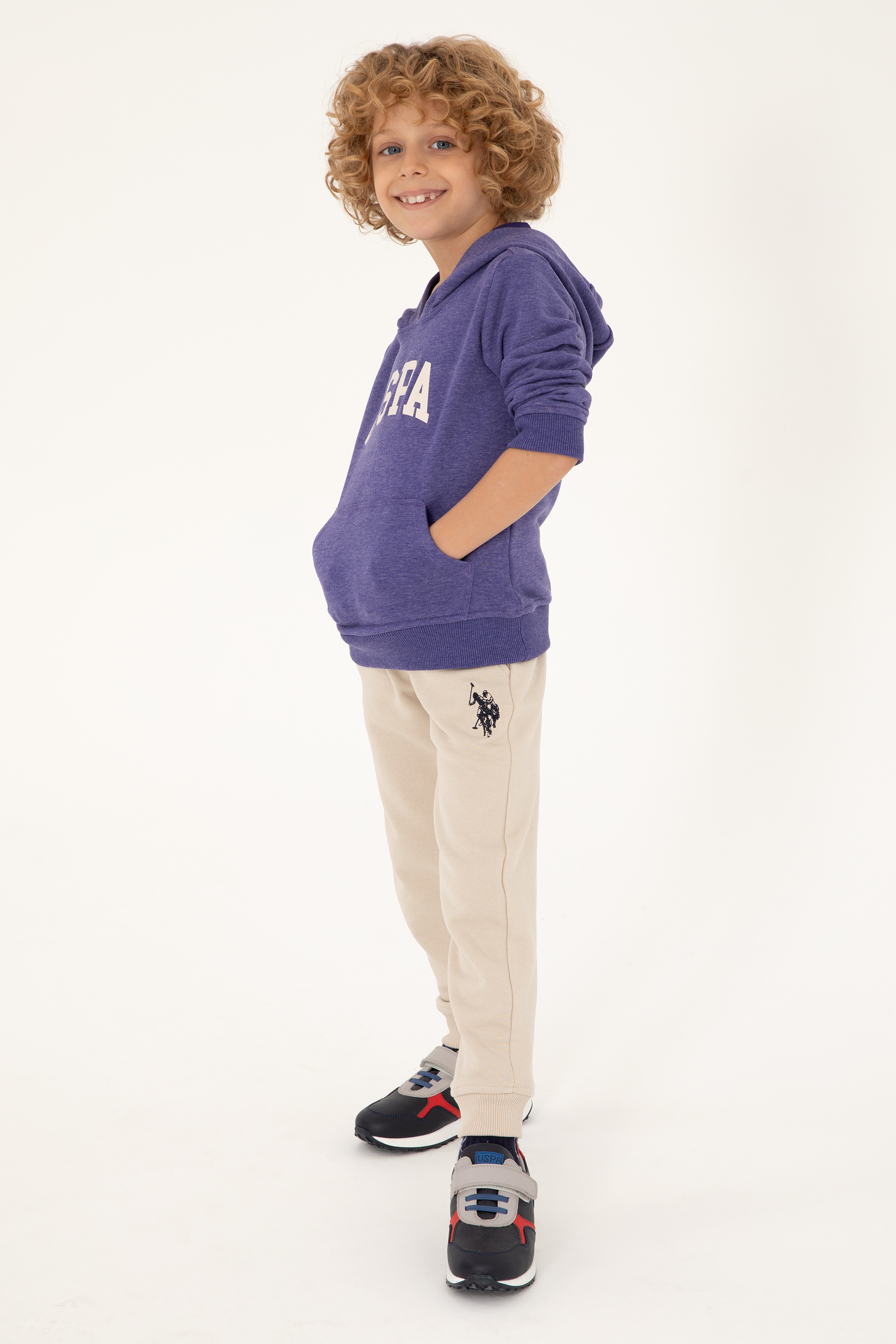Erkek Çocuk Mor Basic Kapüşonlu Sweatshirt