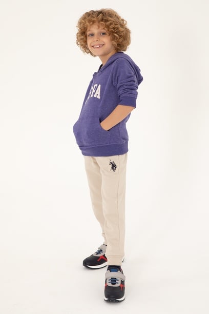 Erkek Çocuk Mor Basic Kapüşonlu Sweatshirt