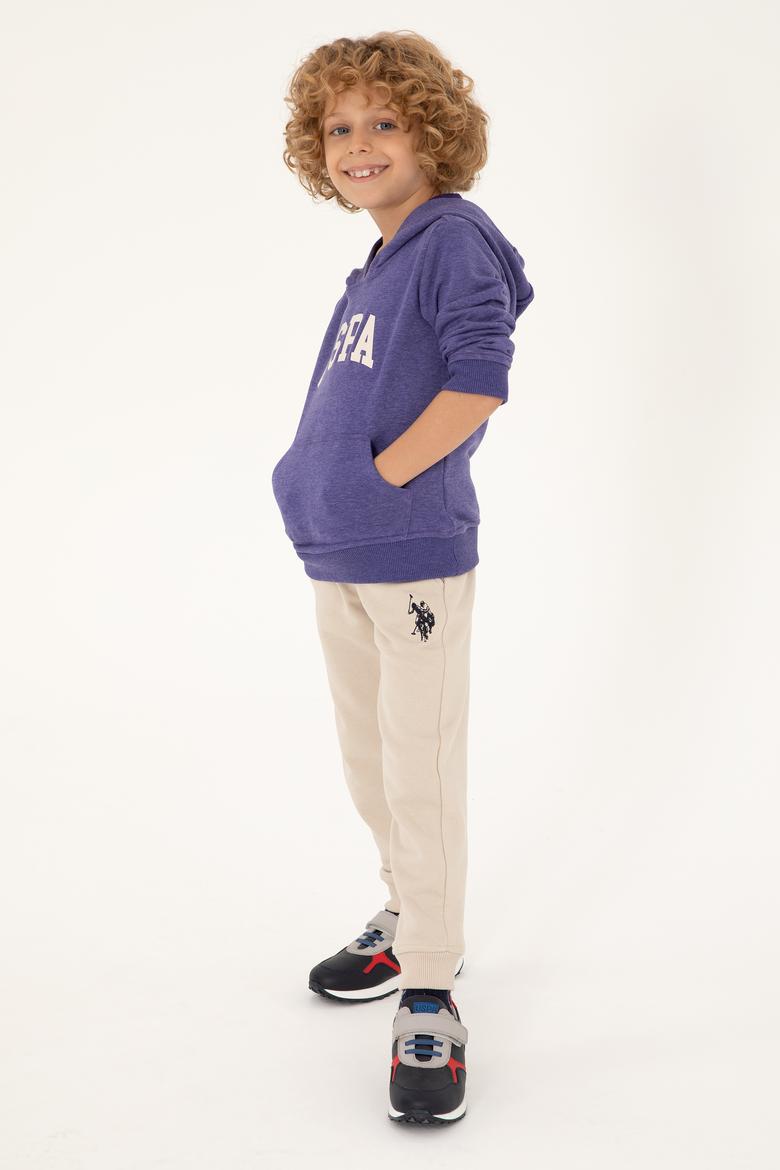 Erkek Çocuk Mor Basic Kapüşonlu Sweatshirt - 50293614040