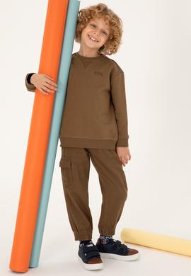 Erkek Çocuk Haki Basic Bisiklet Yaka Sweatshirt - 50295151026