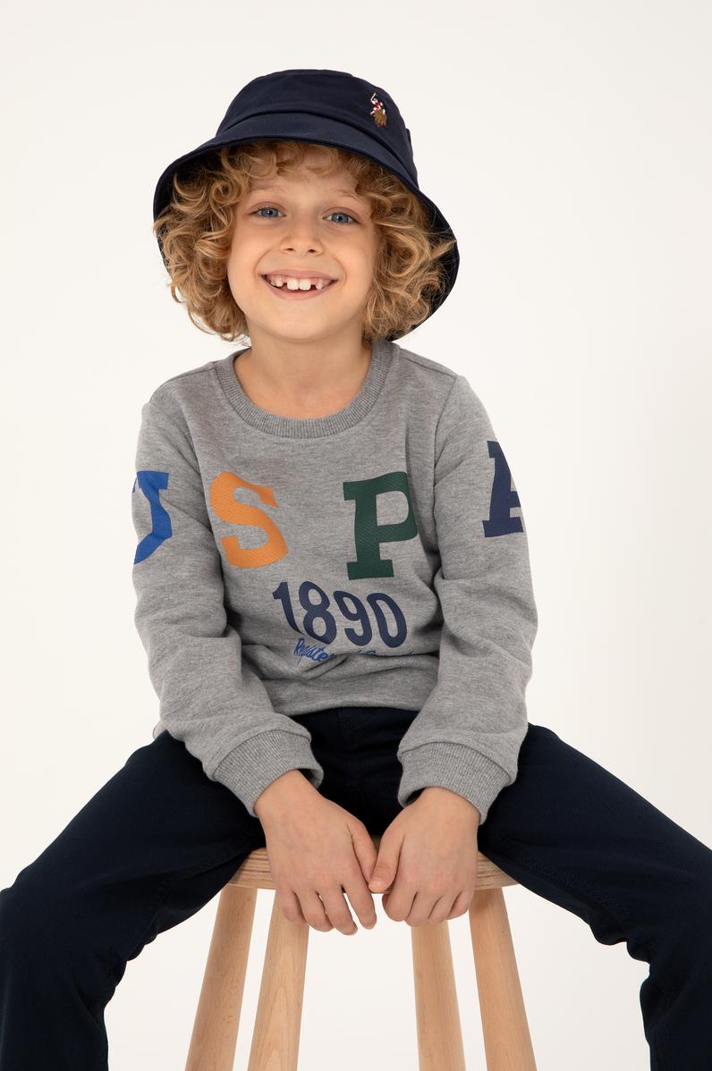 Erkek Çocuk Gri Melanj Bisiklet Yaka Sweathsirt