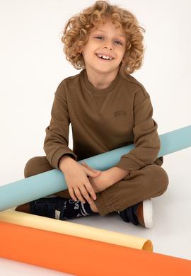 Erkek Çocuk Haki Basic Bisiklet Yaka Sweatshirt - 50295151026