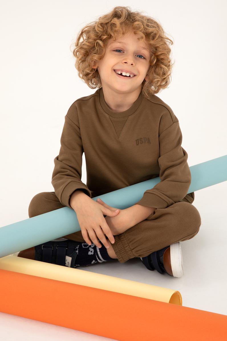 Erkek Çocuk Haki Basic Bisiklet Yaka Sweatshirt