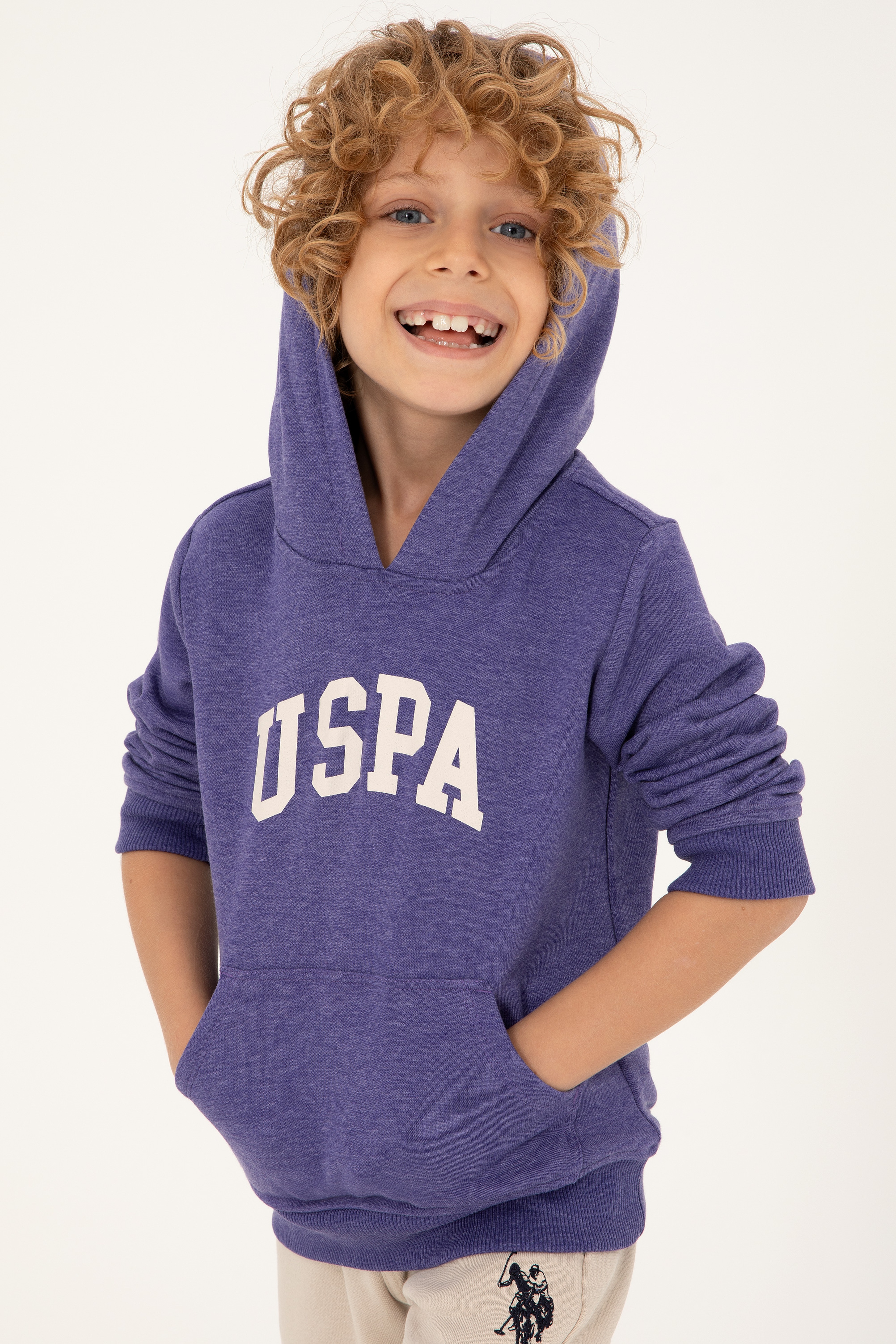 Erkek Çocuk Mor Basic Kapüşonlu Sweatshirt - Image 1