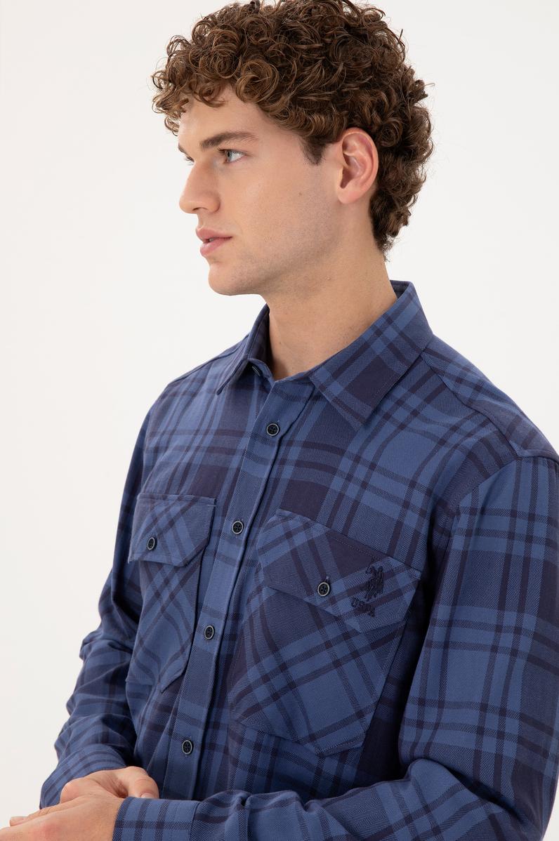 Erkek İndigo Uzun Kollu Gömlek