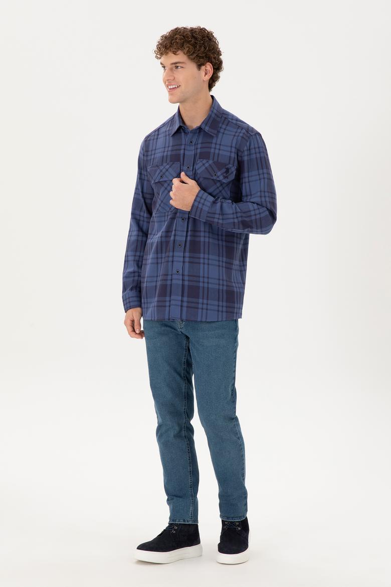 Erkek İndigo Uzun Kollu Gömlek - 50290276006