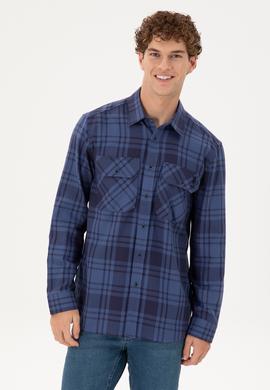 Erkek İndigo Uzun Kollu Gömlek - 50290276006