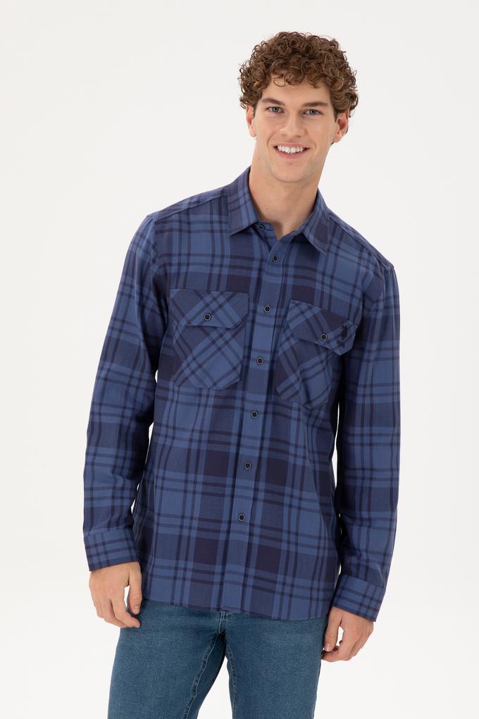Erkek İndigo Uzun Kollu Gömlek