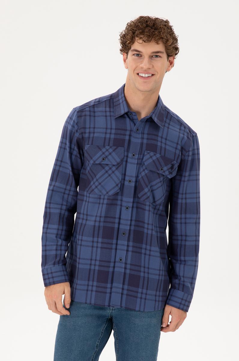 Erkek İndigo Uzun Kollu Gömlek