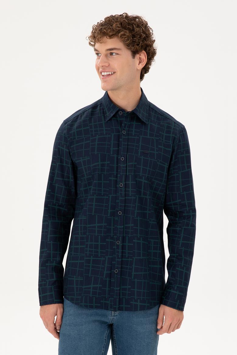 Erkek Koyu Yeşil Uzun Kollu Gömlek