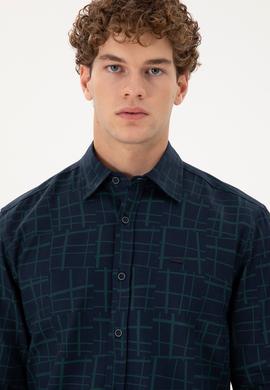 Erkek Koyu Yeşil Uzun Kollu Gömlek - 50291236007