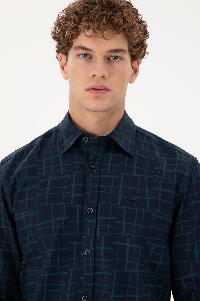 Erkek Koyu Yeşil Uzun Kollu Gömlek - 50291236007