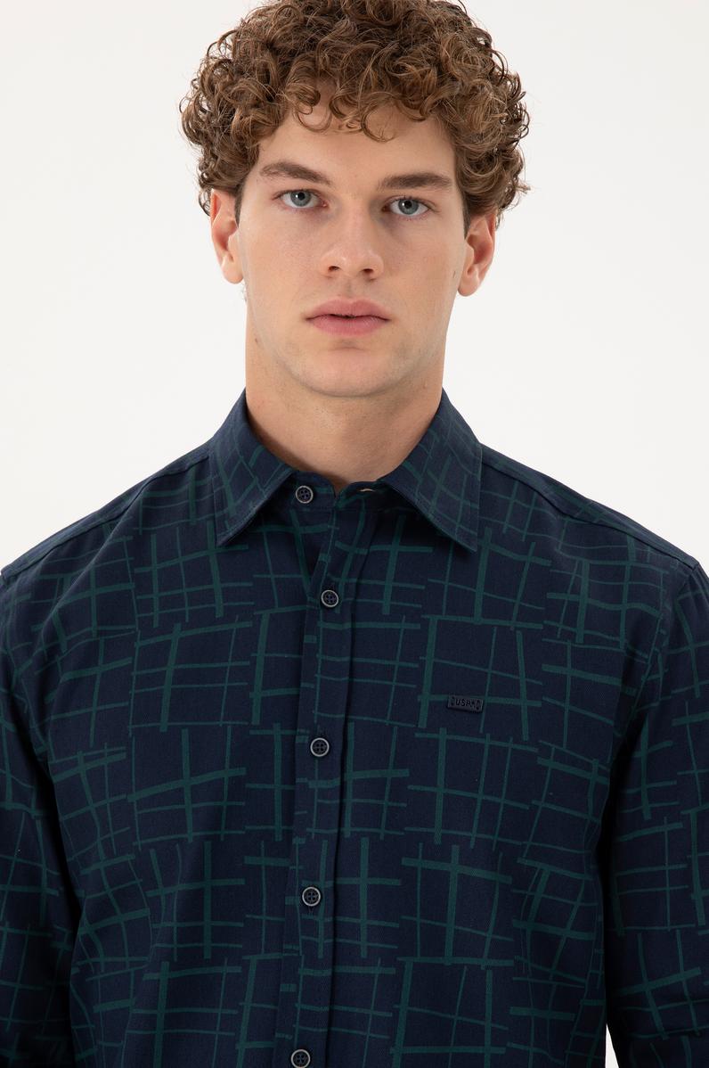 Erkek Koyu Yeşil Uzun Kollu Gömlek