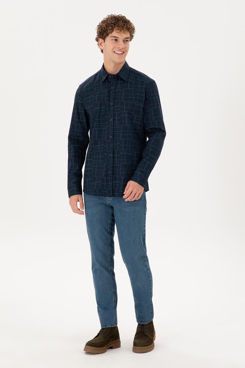 Erkek Koyu Yeşil Uzun Kollu Gömlek - 50291236007